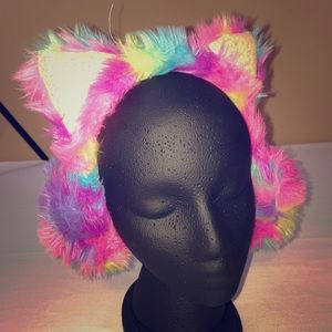 Girls Fuzzy Cat Earmuffs Justice Rainbow color